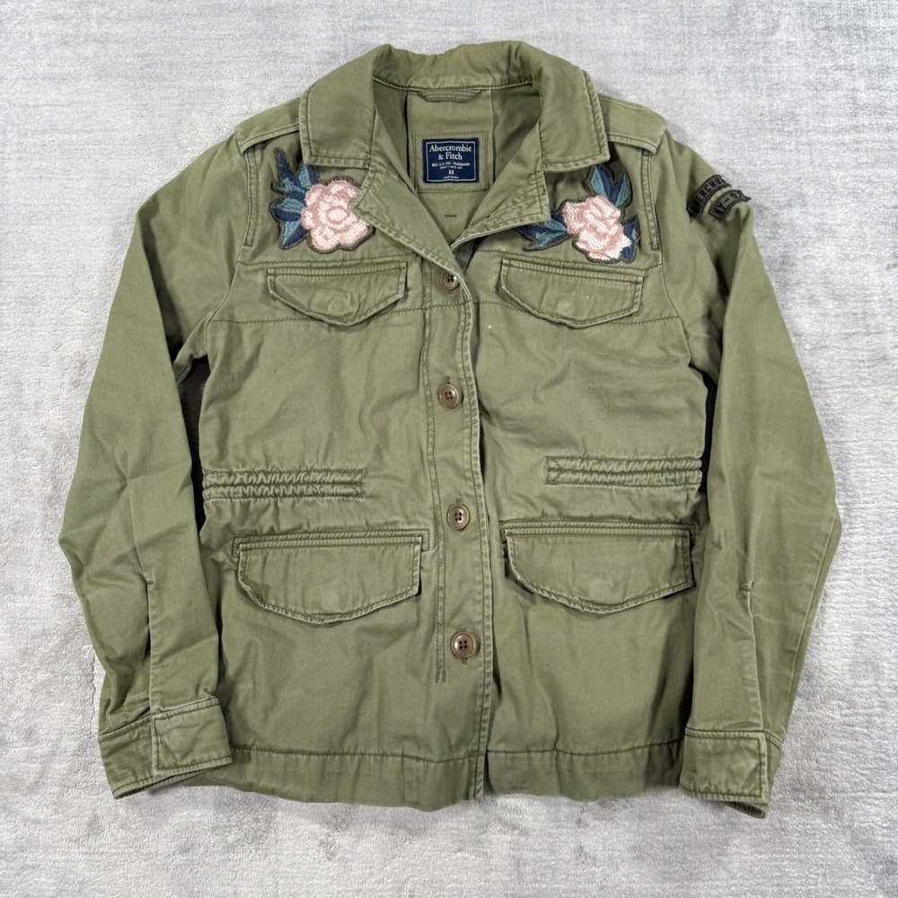 Abercrombie & Fitch Jacket Womens XS Olive Green Field Floral Utility Military